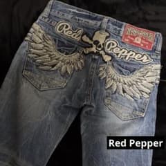 Red Pepper レッドペッパー 天使の羽＆ドクロ刺繍 Y2Kデニム 28 - メルカリ