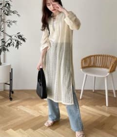 ⭐︎新品未使用⭐︎クラシカルエフサイドスリット入り総レースカフタンワンピースのサムネイル