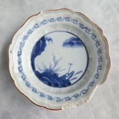 古伊万里 染付 小皿 江戸時代 陽刻 豆皿 骨董 金継ぎ 金直し