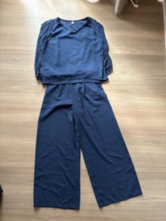 ネイビー レーストップス ワイドパンツ セットアップ XL