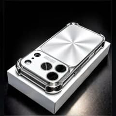 iPhone17pro 케이스 화이트 × 실버 렌즈 풀 커버