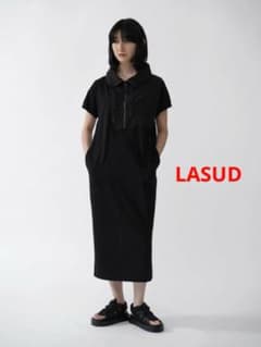 ヤマダヤ LASUD ハーフZIPフードワンピース 半袖ワンピース ブラック