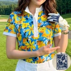 BLUE CRUSH 花柄ポロシャツ ネイビー/イエロー　２点セット 新品タグ付】パート2 バイジュンコシマダ 花柄ポロシャツM青黄 ゴルフ