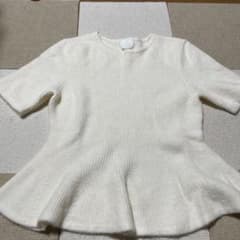 H&M リブニット 半袖 ペプラム トップス ホワイト Lのサムネイル
