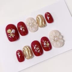【SALE 早い者勝ち】成人式ネイルチップ/ネイルチップ/ぷっくりフラワーのサムネイル