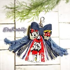 ミニーちゃん デニムリボン タッセルキーホルダーのサムネイル
