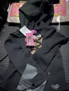 KOGYARU 編み上げ　フード付き　長袖トップス　120 ブラック　レオパード