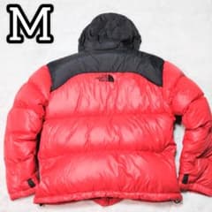 ノースフェイス ヌプシダウンジャケット センターロゴ M 赤黒 700FP