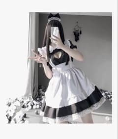 白黒メイド服 フリル付き3点セット　ロリータ　コスプレのサムネイル