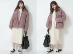 しまむら　ボアジャケット　ピンク　Lのサムネイル