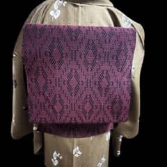 ☆希少‼️赤黒こぎん刺し 刺し子帯 六通柄 八寸名古屋帯 松葉仕立て