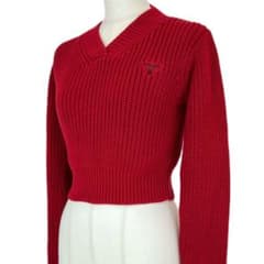 極美品 PRADA プラダ ニット セーター Vネック 赤 レッド サイズ38