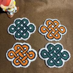 宝結びデザインコースター 4枚セット オレンジ×グリーンのサムネイル