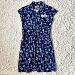 BEAMS GOLF ゴルフウェア ワンピース 総柄 ヤシの木 鹿の子 ネイビー BEAMS GOLF ゴルフウェア ワンピース 総柄 ヤシの木 鹿の子 ネイビー
