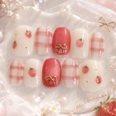 49 ネイルチップ いちご 春 ピンク マグネット ガーリー ネイル - メルカリ