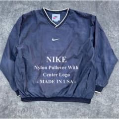 NIKE 銀タグ　90'sナイロンプルオーバー 90s NIKE V-Neck Nylon Pullover カーキ XL 銀タグ ナイキ Vネック