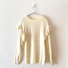☆【カリーナルーチェ】ニット 肩フリル クルーネック 長袖 フェミニン L