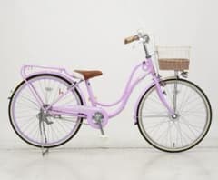 自転車 バスケットカゴ付き 24インチ パープル 変速なし - メルカリ