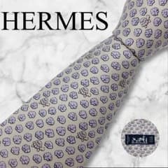 極美品】HERMES ネクタイ タートル柄 グレー パープル アニマル 総柄