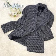 美品 マックスマーラ カシミヤ混 ツイード ジャケット ネイビー