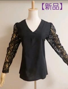 【新品】流行のパフスリーブ♪レースがオシャレな黒トップス♪社交ダンス/レディースのサムネイル