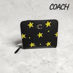 新品COACHコーチ 二つ折り財布スター星柄ブラックラウンドファスナー