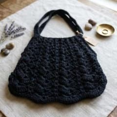 ハンドメイド グラニーバッグ ニット ブラック（自作）のサムネイル