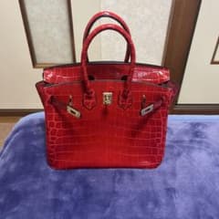 クロコ型押し ハンドバッグ レッド25cmのサムネイル