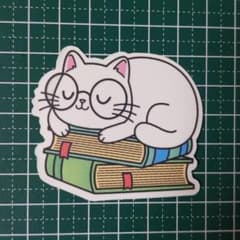 방수 스티커 ☆ 고양이 ☆ [신품] ☆ 씰 ☆ 흰색 고양이 ☆ 안경 ☆ N485