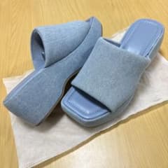 デニム素材 厚底サンダル ライトブルーのサムネイル
