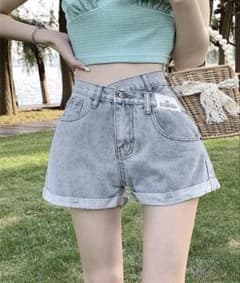 クロスウエスト デニムショートパンツ ライトブルーのサムネイル