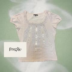 fragile 半袖 薄手 ニット ビジュー装飾のサムネイル