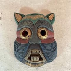 木製 マスク 仮面 お面 動物 壁掛け 木彫 民芸 壁飾り - メルカリ