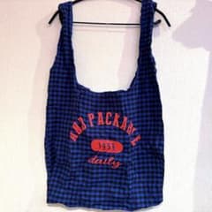 AND PACKABLE エコバッグ マルシェバッグ チェック ネイビーのサムネイル