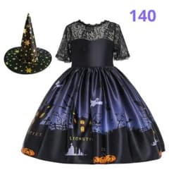 ハロウィン　魔女　帽子つき　キッズ　ワンピース　140のサムネイル