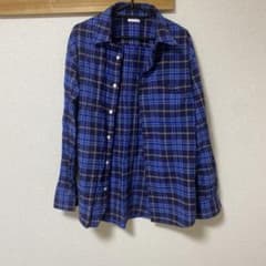 GU ネルシャツ チェック柄 ブルー Mのサムネイル