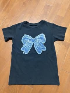 黒のデニム蝶デザイン半袖Tシャツのサムネイル