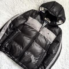 バーバリーブラックレーベル M-65ナイロンフード M ノバチェック グレージュ 美品】バーバリーブラックレーベル ダウン ノバチェック フード M 765