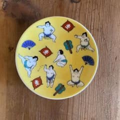 大人気【新品】九谷焼 　青効窯吉祥縁起豆皿　お相撲さん★のサムネイル