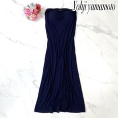 美品　ヨウジヤマモト　ニット　ロングワンピース　シルク混　ノースリーブ　紺　2 美品 ヨウジヤマモト ニット ロングワンピース シルク混 ノースリーブ