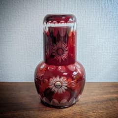 切子 水差し セット 蓋付 グラス 赤 昭和レトロ アンティーク 伝統工芸