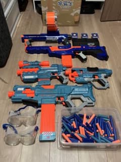 ナーフ銃5丁(電動2丁)純正スポンジ弾70発、ターゲット、保護メガネ一式 m99685130865_1.jpg?1725087440