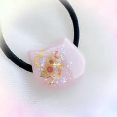 4327】難あり・金魚とひまわり 夏柄 レジンヘアゴム 猫型 ハンドメイド