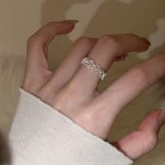 レース調透かしデザインリング 調整可能 シルバー オープンリングのサムネイル