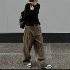 ok.soon 1tuck casual slacks khaki スラックス - メルカリ