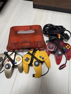 NINTENDO64 本体 クリアレッド コントローラー3種セットのサムネイル