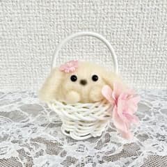 ♡羊毛フェルト カゴ入りレトリバー♡ マスコット ぬいぐるみ 置物 犬