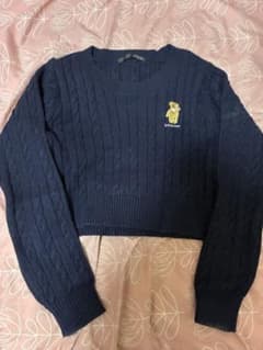 Heather テディベア刺繍 ケーブルニット ネイビーのサムネイル