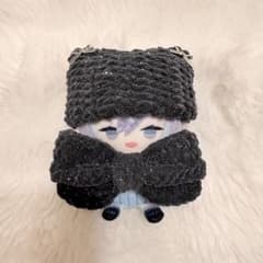 猫耳ニット帽 にじぱぺっと　ぬい服 ラメブラック/リボンセットのサムネイル