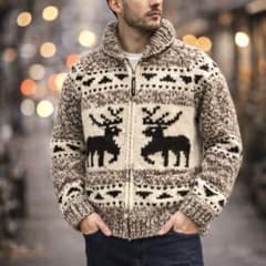 Kanata カナタ カウチンニット ジップ トナカイ ウール100タグ付44